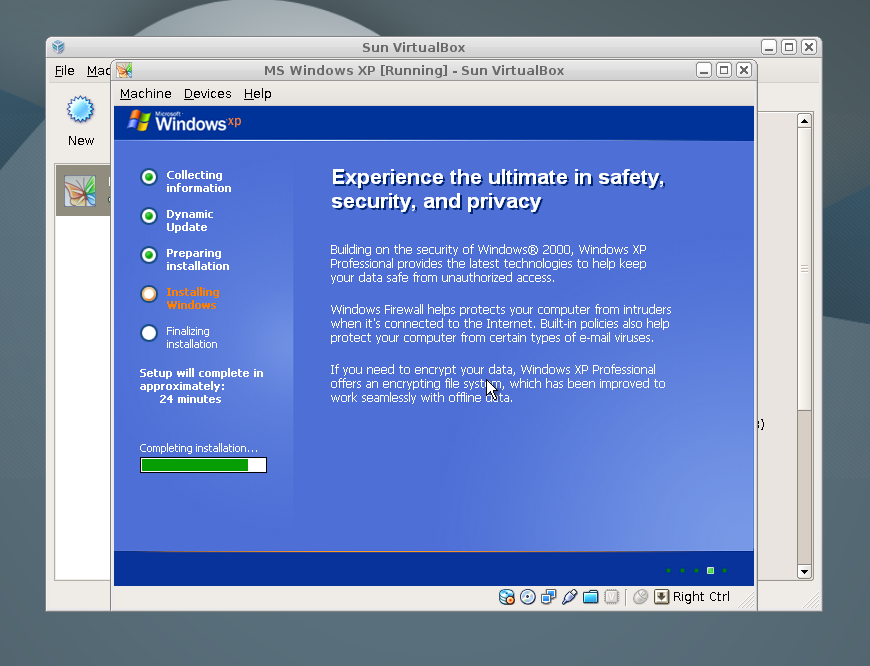 MS Windows XP installation completing